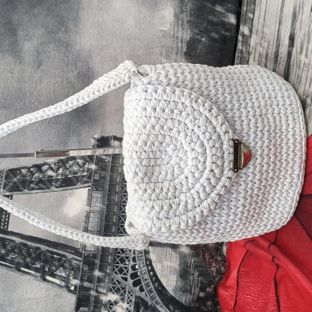 Crocheted White Woven Handbag